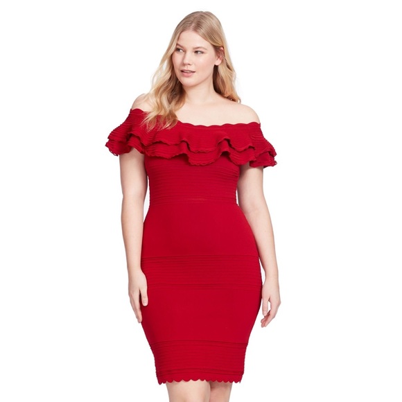 off the shoulder ruffle sheath dress eliza j
